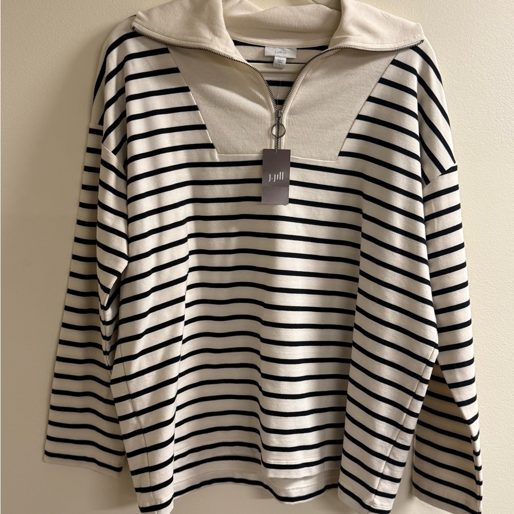 J. Jill Cream and Black Zip Pullover
